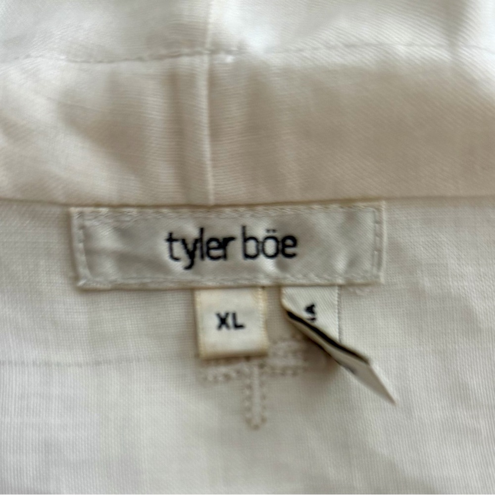 Tyler Boe Cream Linen Ruffle Collar Tunic Top Blouse Size XL Lagenlook Neutral - Picture 10 of 14
